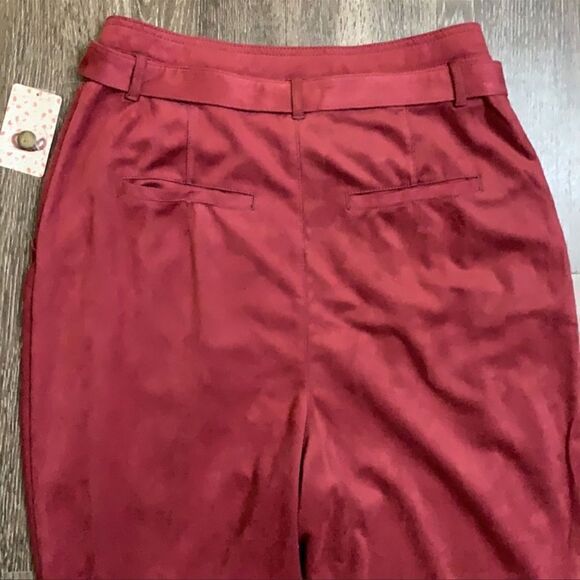 Free People Nightfall Vegan Suede Paper Bag Crop Pants Queen Pomegranate Sz 14 - Picture 14 of 14